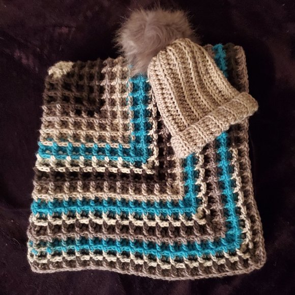 🌻HP🌻Handmade Crochet Baby Blanket & Hat Set - Picture 1 of 7